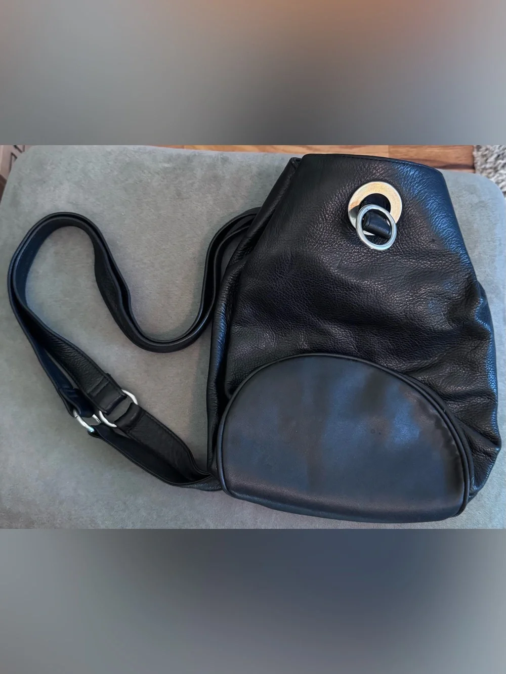G.H. Bass & Co. Black Leather Shoulder - Backpack Bag with Silver Accent